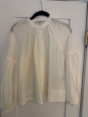 NWT Madewell Cream Balloon-Sleeve Popover Blouse